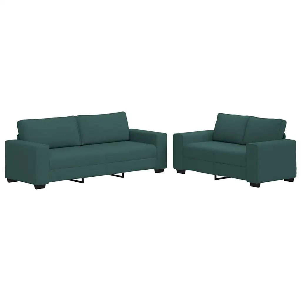 Set di Divani 2 pz con Cuscini Verde scuro in Tessuto
