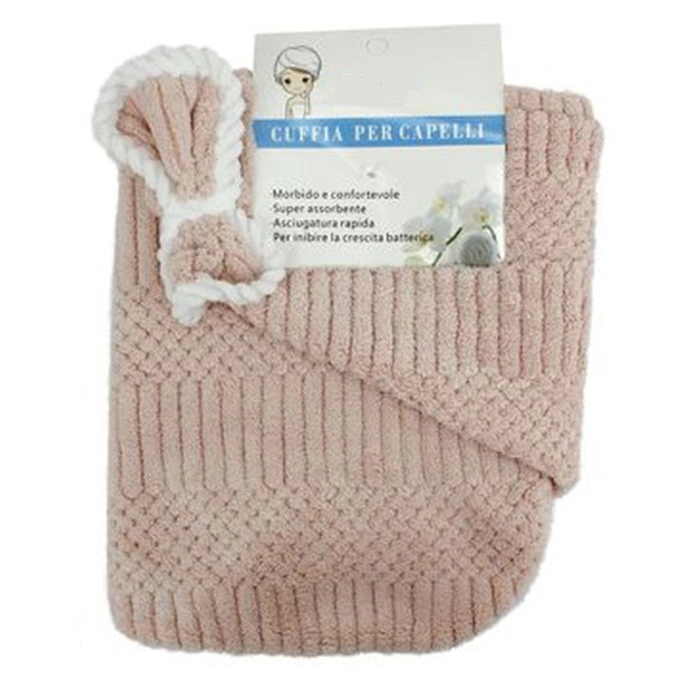 Trade Shop - Cuffia Asciugamano Shampoo Bagno Doccia Asciuga Capelli Fiocchetto Rosa 79631 -