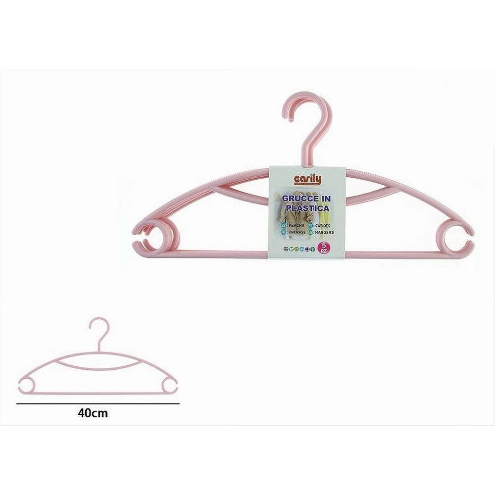 Trade Shop - Set 5 Pz Grucce Stampelle Appendiabiti In Plastica Rosa Vestiti Pantaloni 87687 -