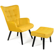 IDMarket - ANIA Poltrona scandinava con poggiapiedi in velluto giallo