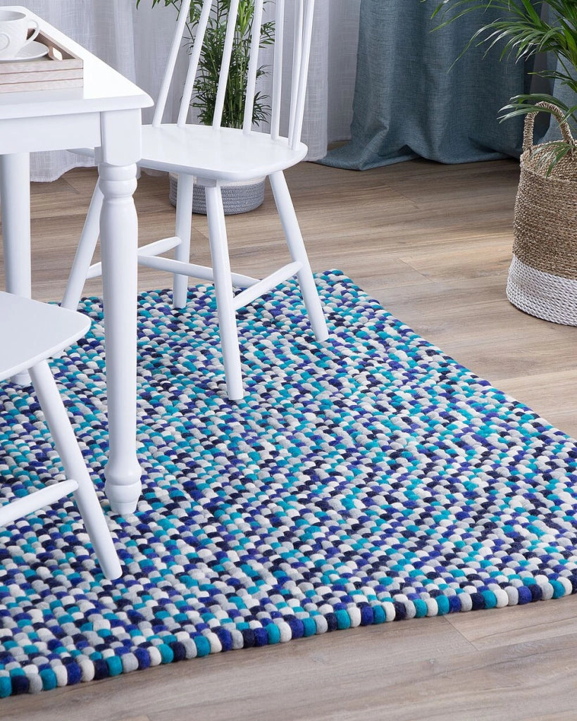 tappetino Tappeto Blu 160 x 230 cm Lana Feltro Palla Intrecciata a Mano