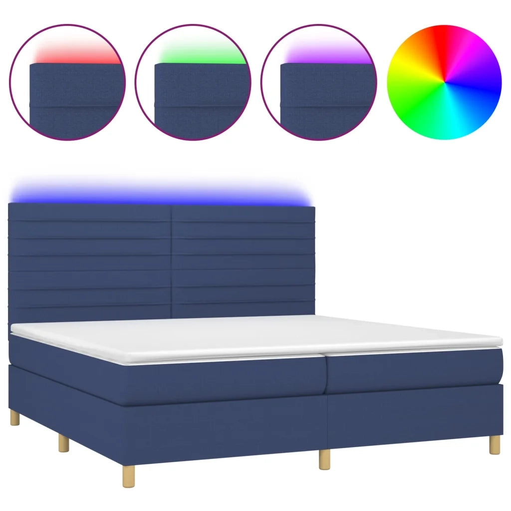 Letto a Molle Materasso e LED Blu 200x200cm in Tessuto cod mxl 34047