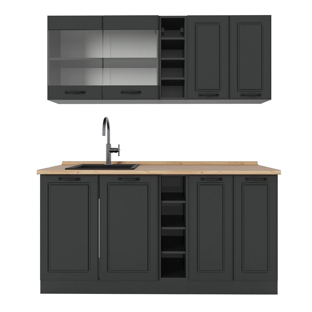 Vicco Cucina completa Casa di campagna antracite/antracite 160 cm , PL Rovere