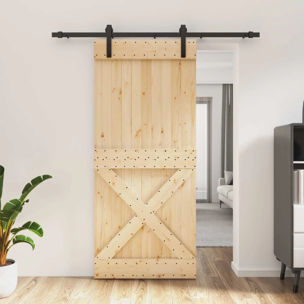 Porta scorrevole Naturale e Nero 90 x 210 cm 3444907