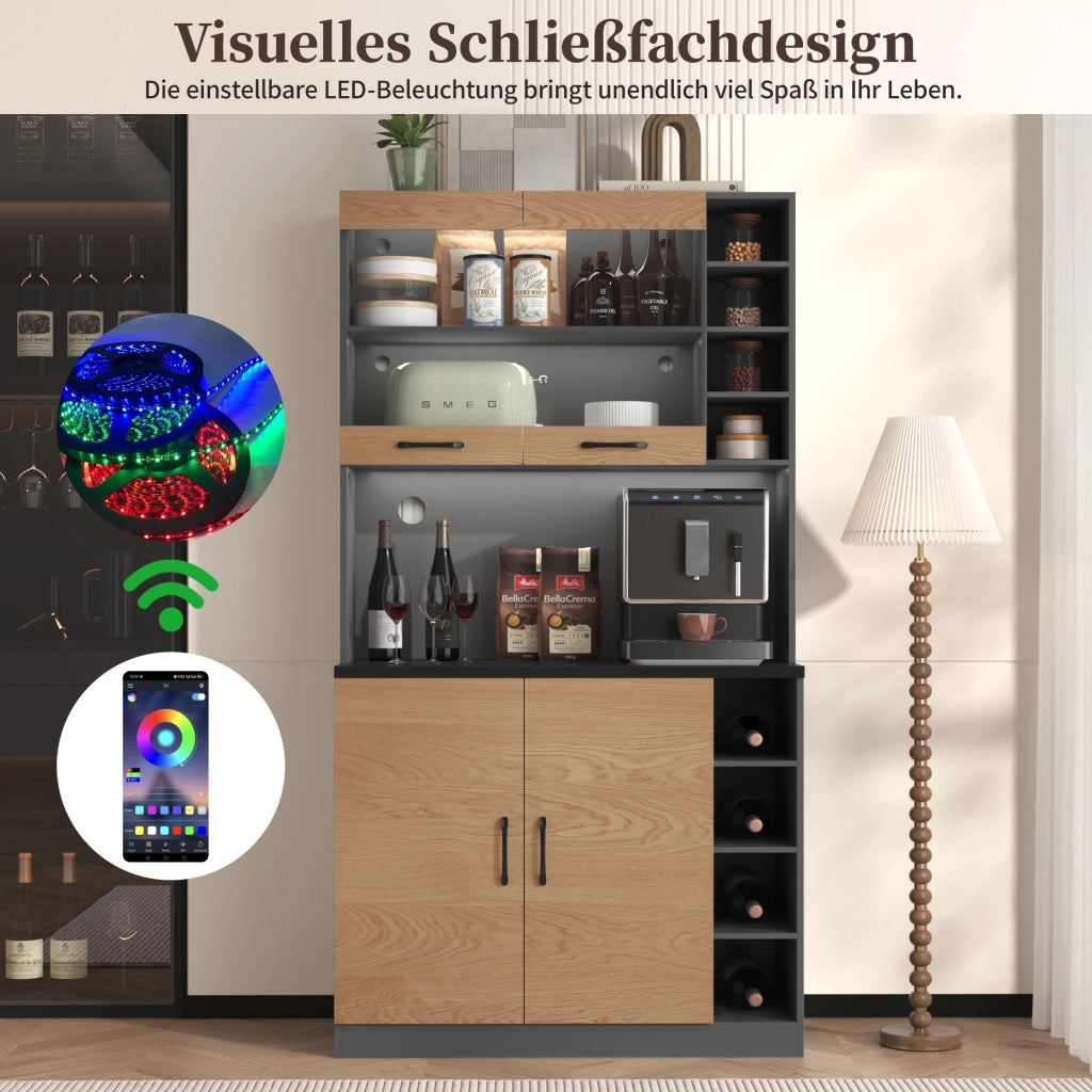 ARMADIO DA CUCINA 100x47x187 cm Grigio/Naturale in MDF e vetro rinforzato con LED