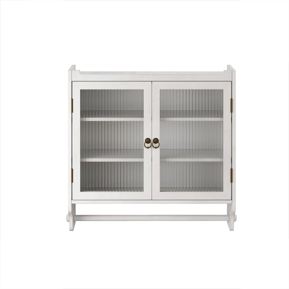 Armadietto da Bagno con Ante in Vetro e Portasciugamani ¨C MINIMAL ¨C Bianco, 3 Ripiani, 60 cm