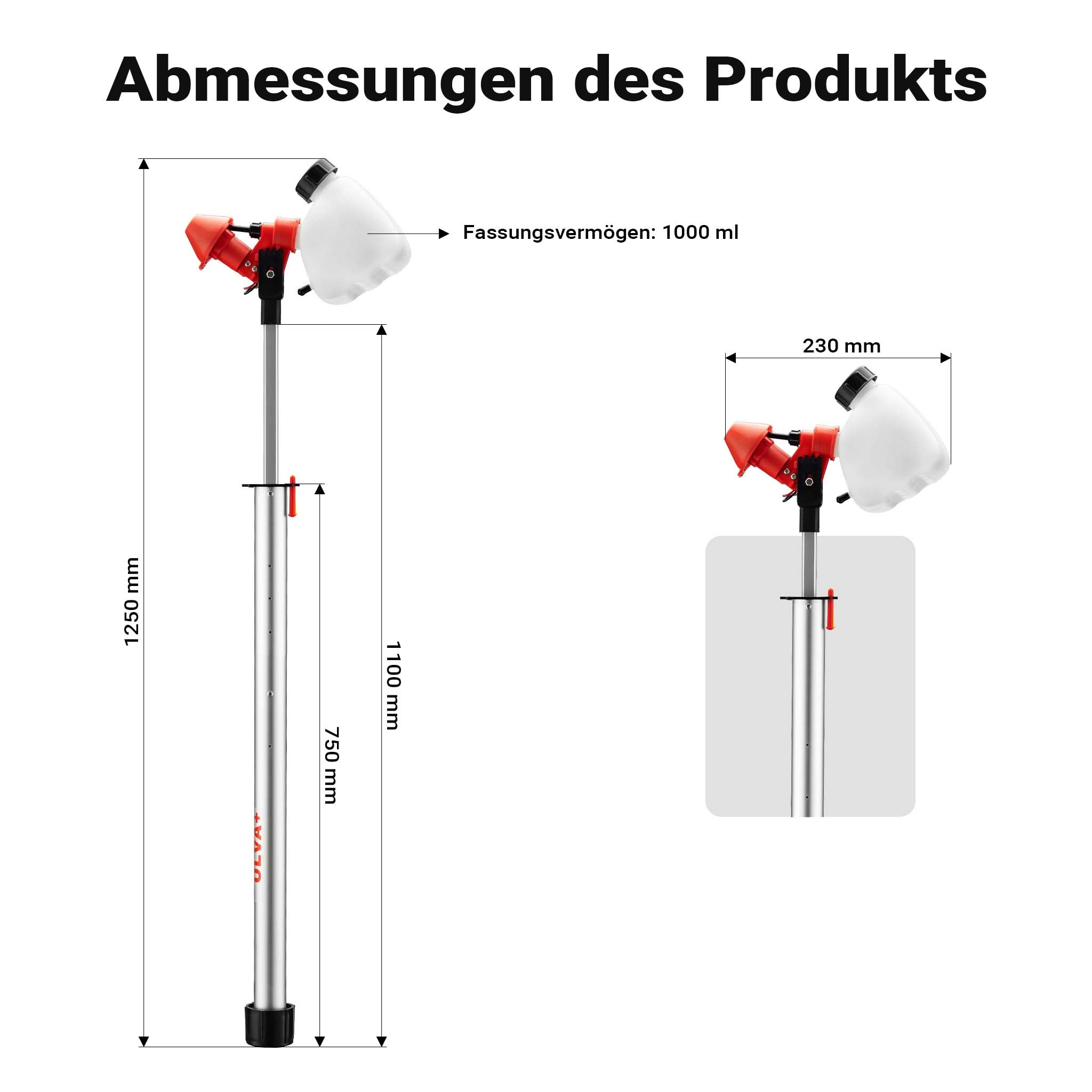 Spruzzatore da giardino a batteria ULVA+, irroratore 125 x 23 cm, con 3 ugelli 45-115 ml/min, irroratore per erbacce per giardini