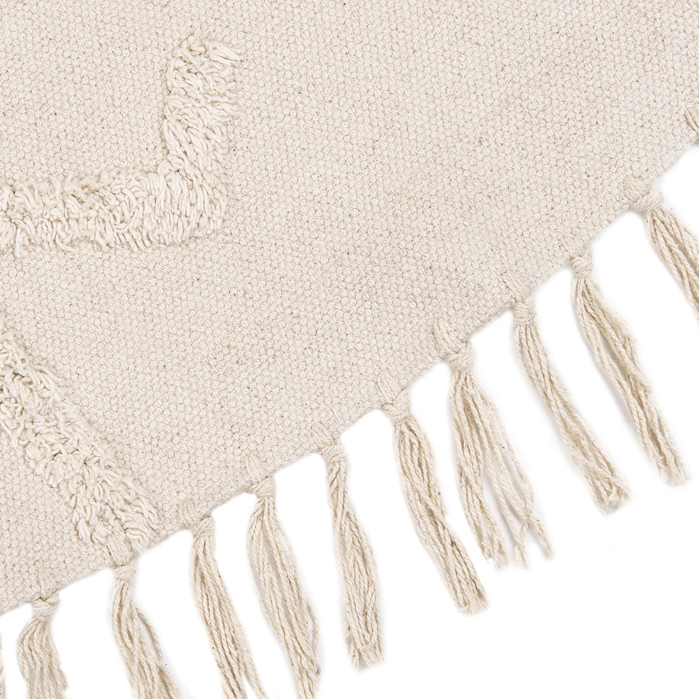 Tappeto rotondo in cotone beige ⌀ 140 cm trapuntato con motivo e frange boho soggiorno camera da letto