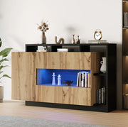 Sideboard LED 140x44x94 cm in MDF effetto legno con ante in acrilico