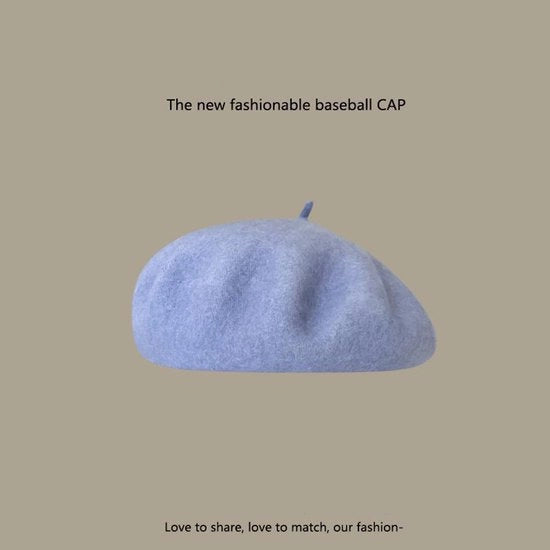 Cappello blu per donne con grande circonferenza, autunno e inverno, stile retro britannico, cappello pittore versatile.