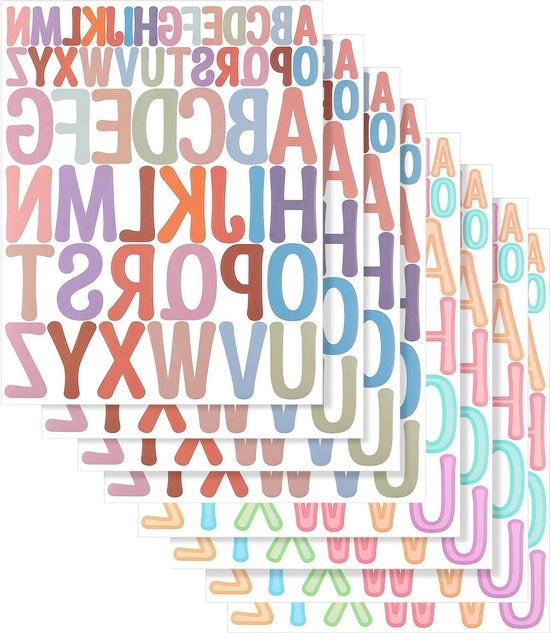 Letterstickers colorati autoadesivi per scrapbooking - 416 pezzi/8 fogli, 2 misure letterstickers autoadesivi in vinile