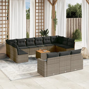 Set Divani da Giardino 14pz con Cuscini in Polyrattan Grigio 3256697