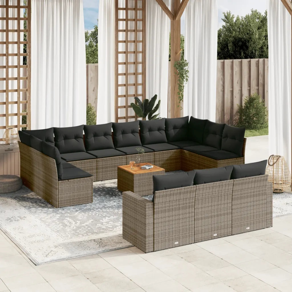 Set Divani da Giardino 14pz con Cuscini in Polyrattan Grigio 3256697