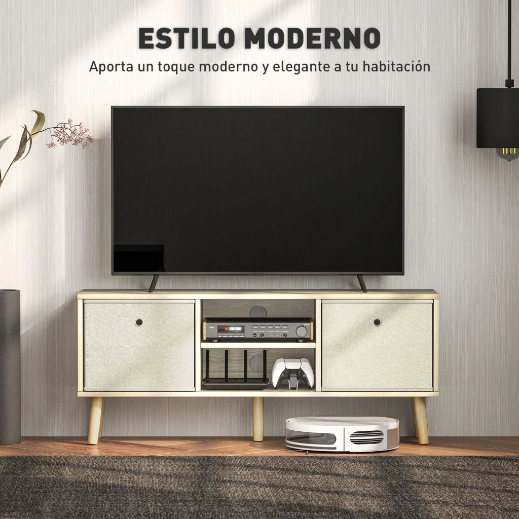 Mobile TV con 2 cassetti e ripiani aperti ¨C zephmum ¨C Legno e Beige 50 pollici