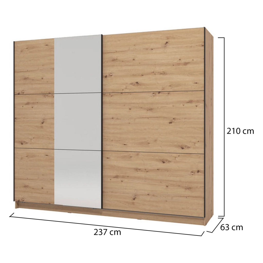 Armadio Camera da Letto Sorgono, Guardaroba Grande Appendiabiti, 236.5x210h cm Marrone Rovere Nodi