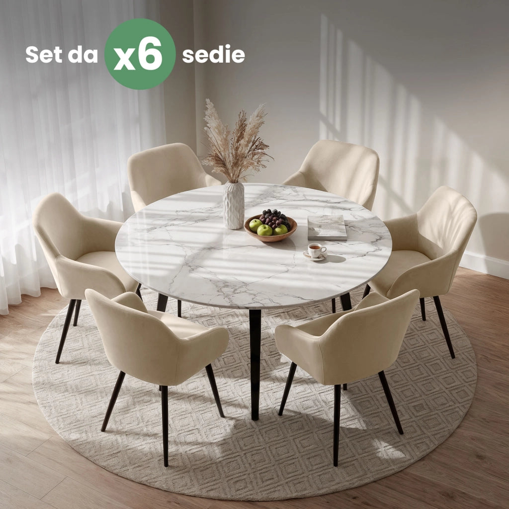 Set di 6 Sedie in velluto liscio ESTELLE Beige gambe nere
