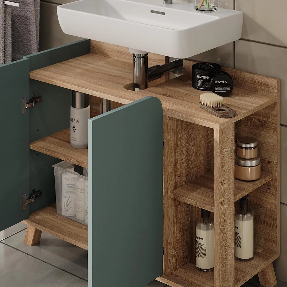Mobiletto per lavabo Karen, Sonoma/blu, 80 x 65 cm con 2 porte