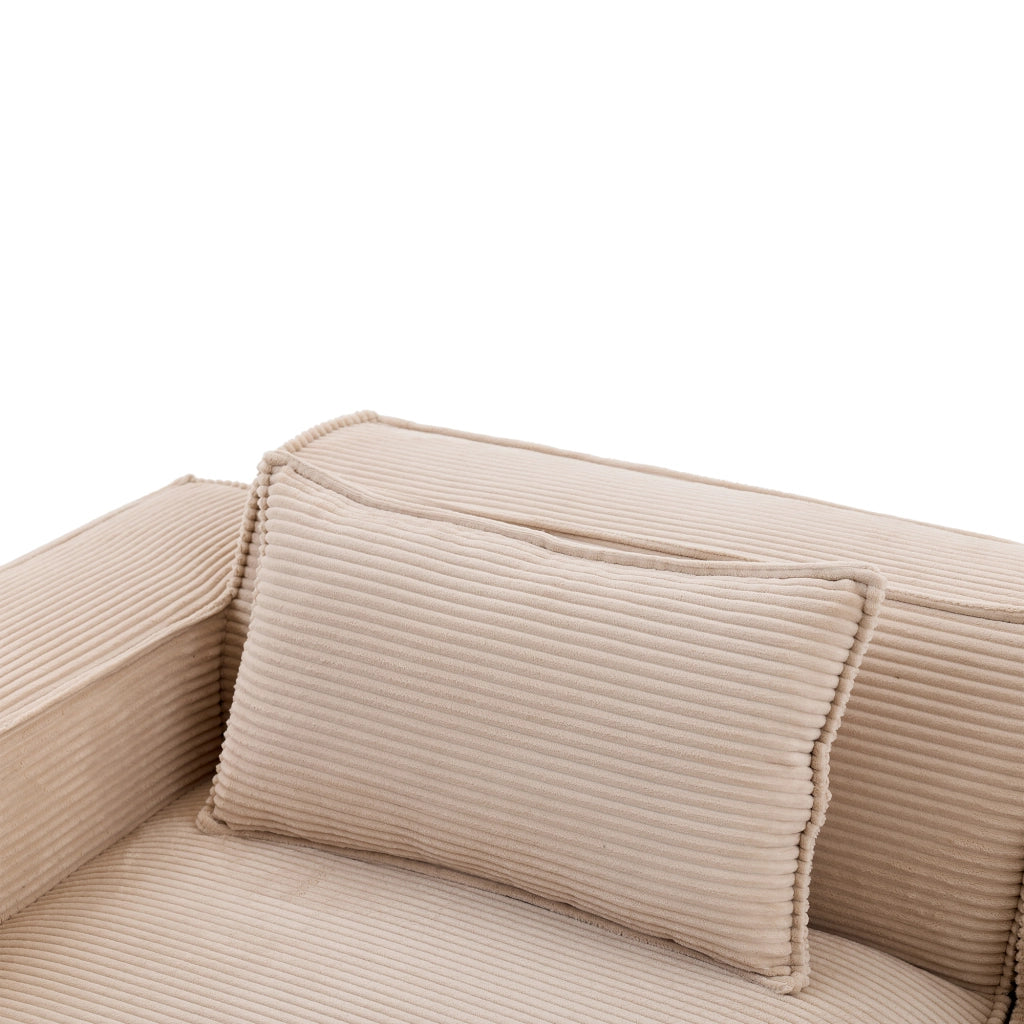 Divano lineare in tessuto con due cuscini e seduta elastica per piccoli spazi, colore khaki 235 cm