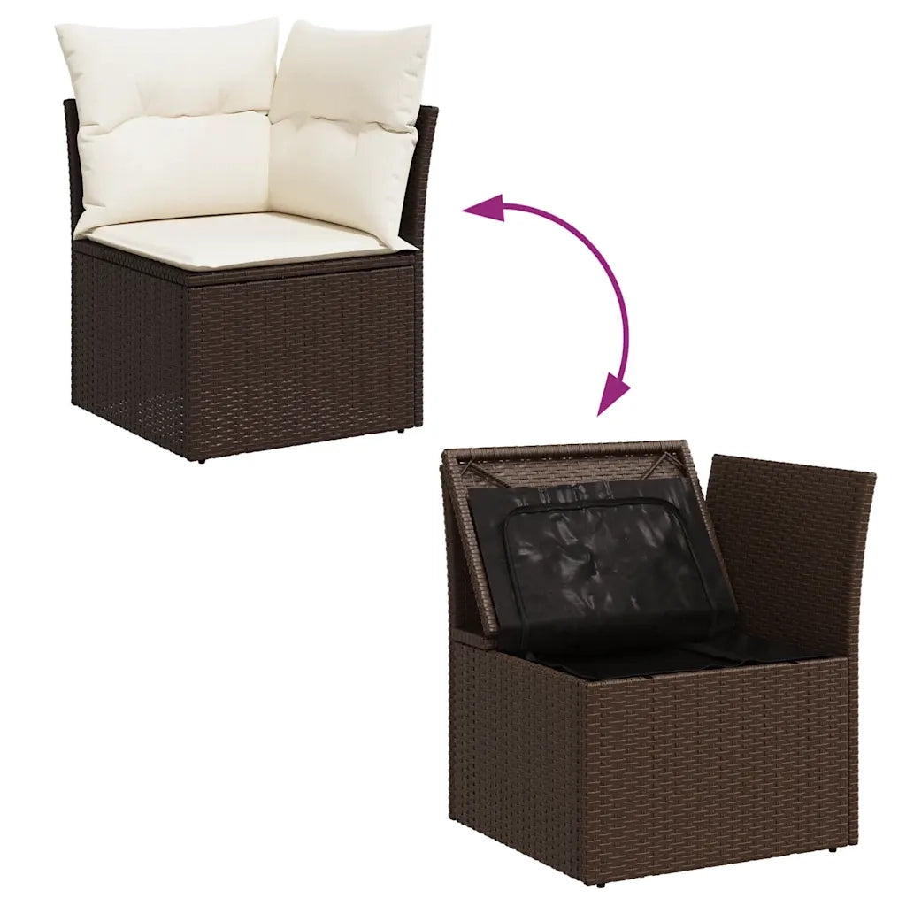 Divano Angolare da Giardino con Cuscini-Sofa da Giardino-Divanetto da esterno in Polyrattan Marrone 329308