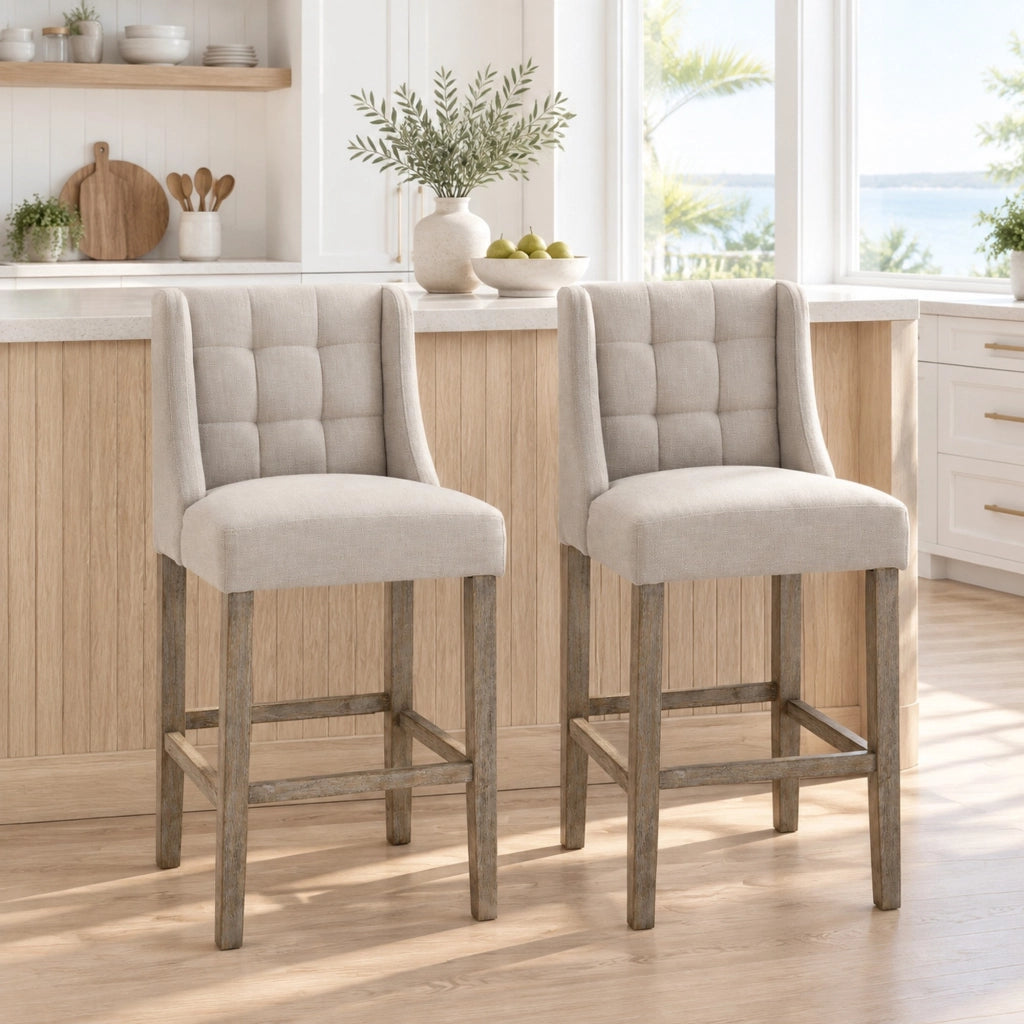 Sgabello da bar 47x50x101 cm imbottito in poliestere beige