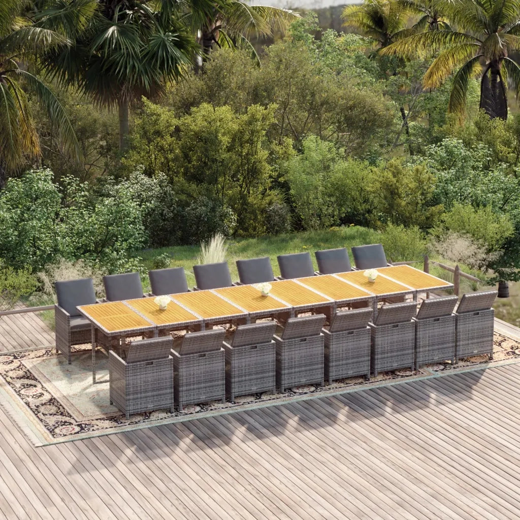 Set da Pranzo da Giardino 17pz con Cuscini Grigio in Polyrattan 3095686