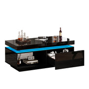 Tavolino da Salotto con 1 Cassetto e LED; Nero Lucido; Stile Moderno; in Pannello di Particelle; 100×50×40;3 cm