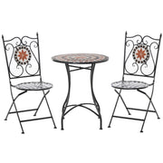 Set Tavolo e 2 Sedie Pieghevoli da Giardino  con Mosaico in Metallo Nero