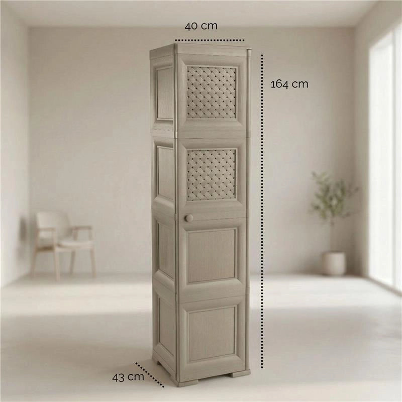 MOBILE 4 MODULI TALPA 40X43X164 CM CON 2 ANTE TRAFORATE E 2 FINITURA LEGNO – CONTENITORE VERTICALE ORGANIZZAZIONE CASA PER INGRESSO E ZONA GIORNO