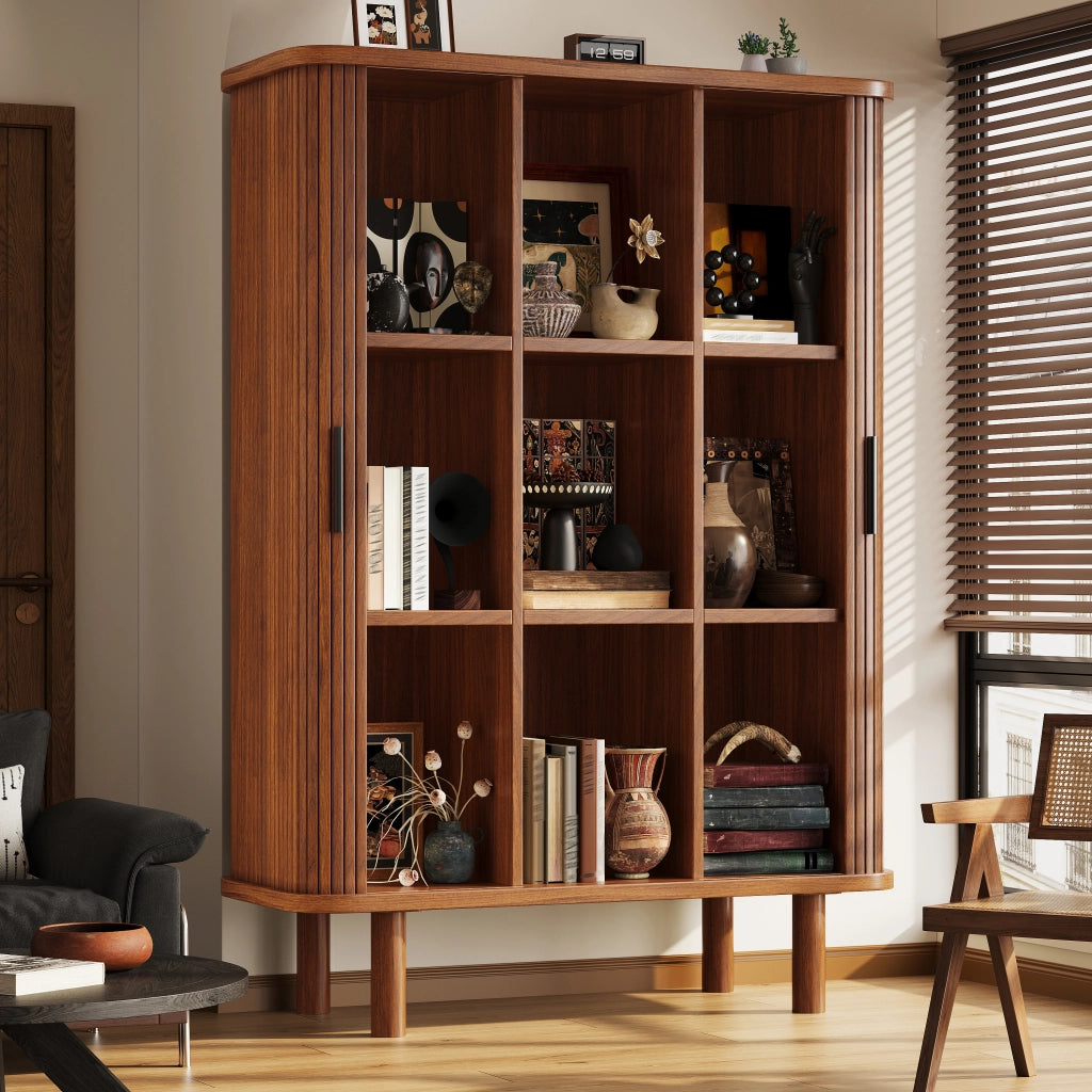 Mobile contenitore alto con serranda e ripiani regolabili in MDF e legno per soggiorno marrone scuro 110 × 40 × 160 cm