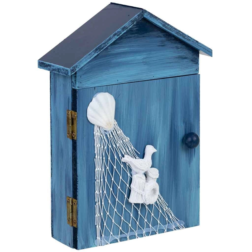 Cassetta portachiavi in ​​legno blu, 16x5,5x20h cm
