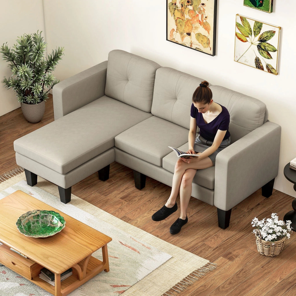 Divano angolare 3 posti con chaise longue reversibile ¨C zephmum ¨C beige, tessuto, 90x