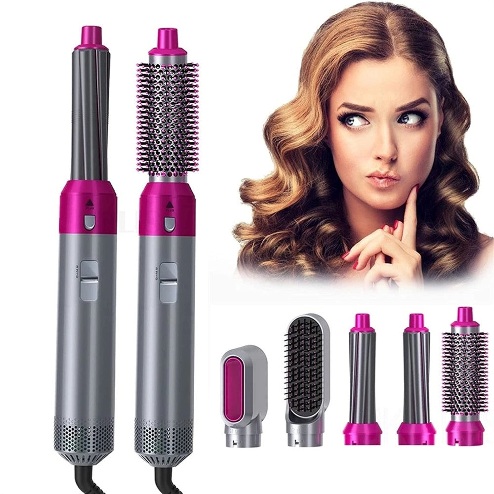 Trade Shop - Spazzola Piastra Arricciacapelli Phon Asciugacapelli 5in1 Multifunzione Ceramica -