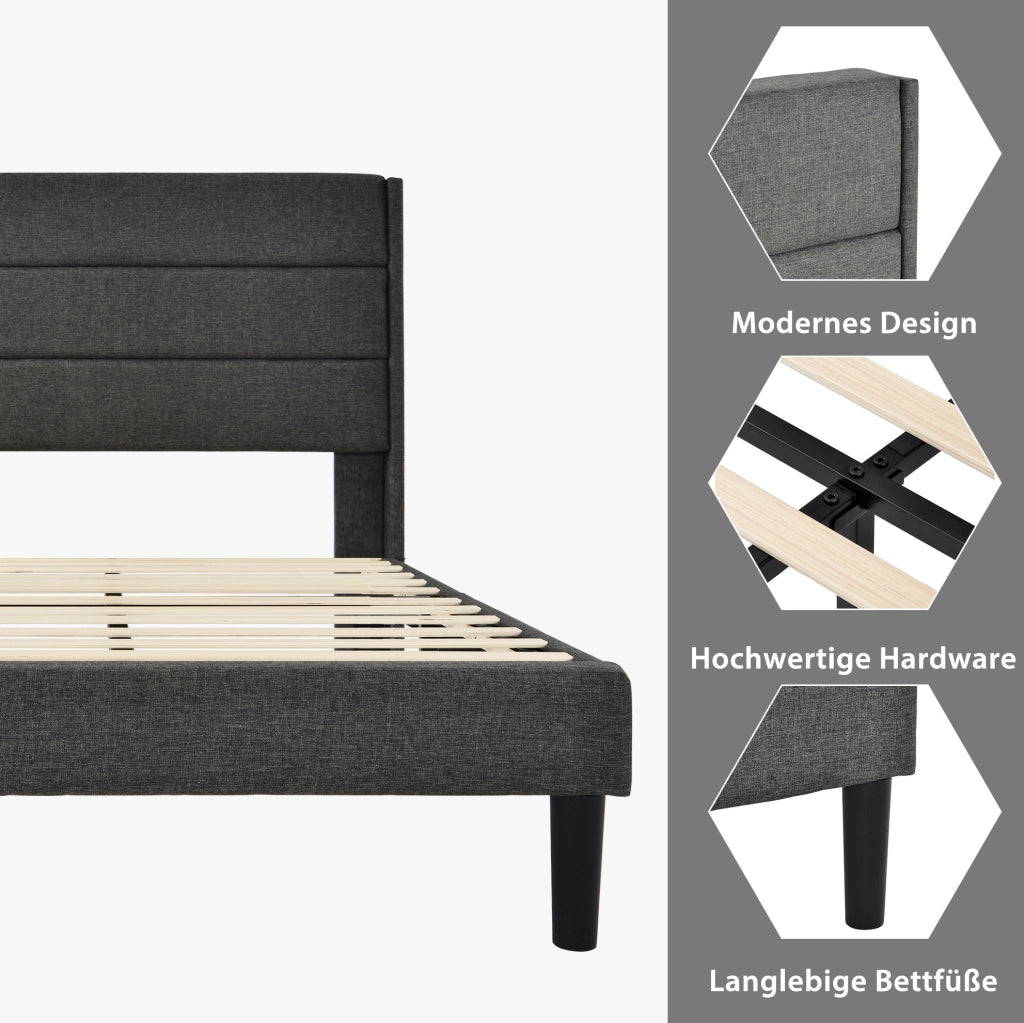 Letto imbottito 90x200 cm grigio scuro con rete a doghe