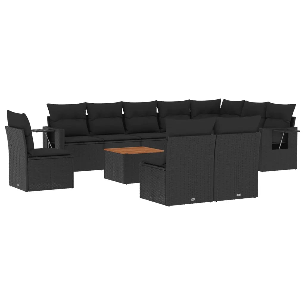 Set Divani da Giardino 11 pz con Cuscini in Polyrattan Nero 3224613