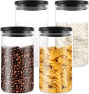 4 pacchi di contenitori in vetro con coperchi - 1,2 L contenitori in vetro a chiusura ermetica con coperchi - contenitori in vetro a chiusura ermetica in nero per koffie, spaghetti, farina, zucchero