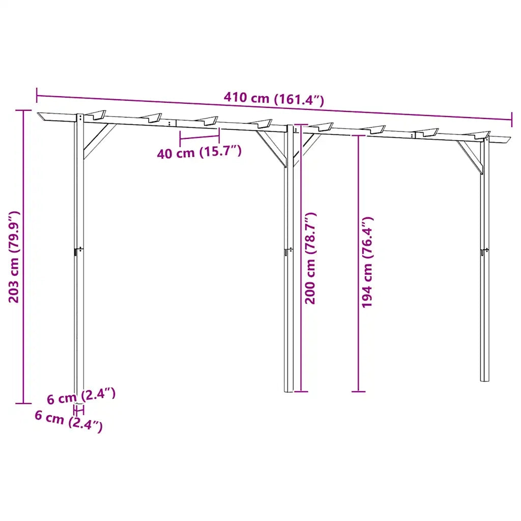 Pergolato da Giardino 410x40x203 cm in Legno 41664