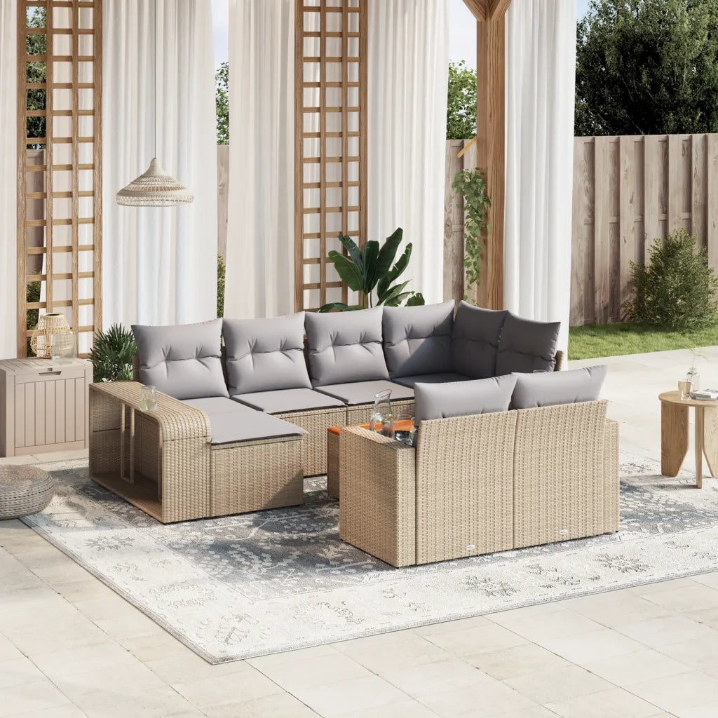 Set Divani da Giardino 11 pz con Cuscini Beige in Polyrattan 3261309