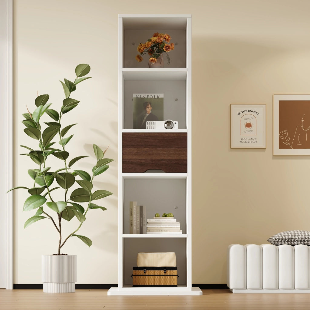 Armadietto a specchio con 4 vani aperti e 1 cassetto, per ingresso e camera da letto, in MDF, bianco, 45 × 45 × 168 cm