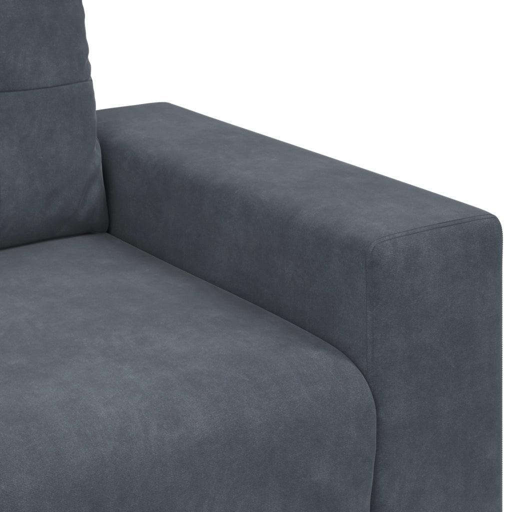 Set Divano a 3 Pz con Cuscini in Velluto Grigio Scuro