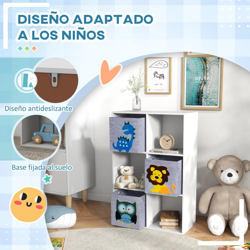 Libreria Bambini 6 Ripiani 3 Cassetti ¨C Zephmum ¨C Bianco Grigio 61.8x29.9x91.5 cm