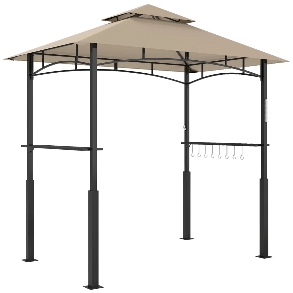 Gazebo da barbecue per esterni doppio tetto 243 x 148 x 248 cm anti fumo mensole di stoccaggio contemporaneo in metallo cachi 21_0004877