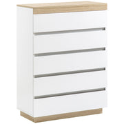 Cassettiera 5 Cassetti Minimal in Legno, 80x40x109 cm, Bianco e color Rovere