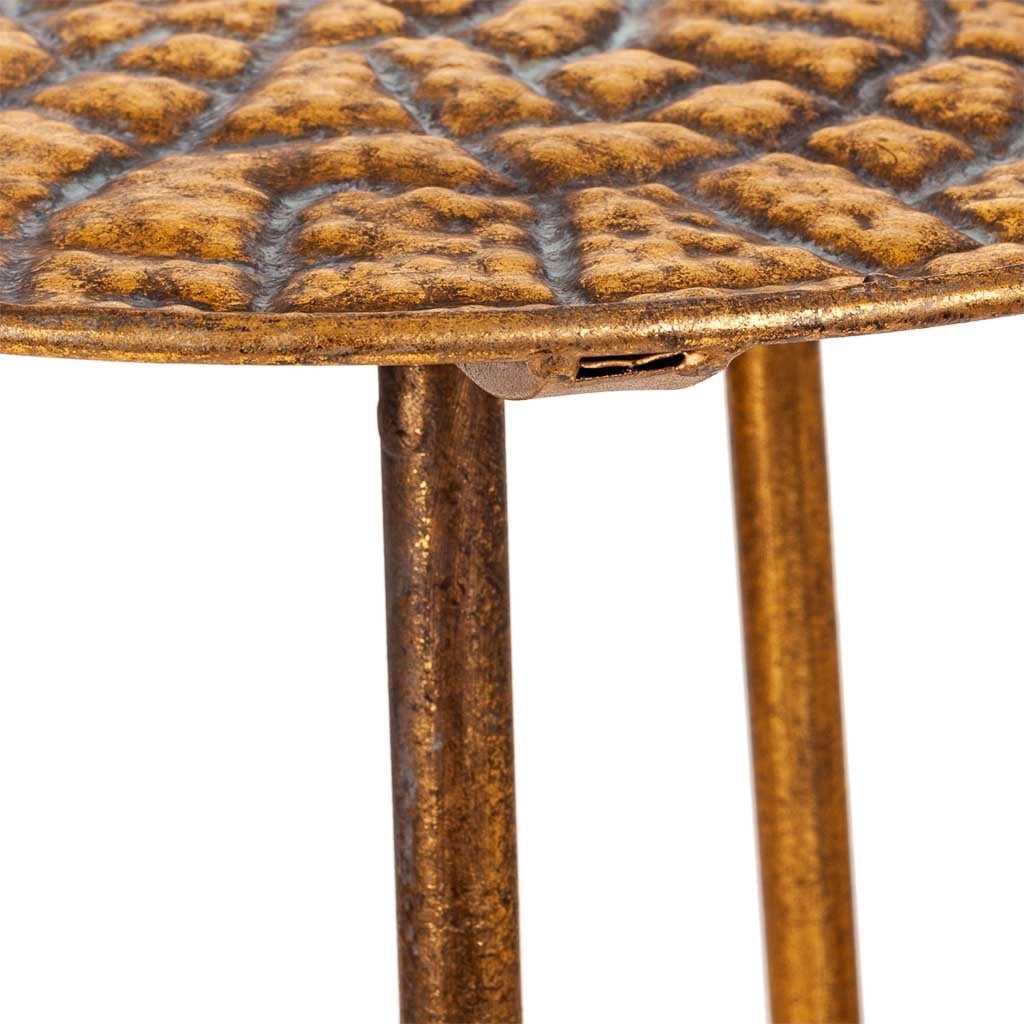 Tavolino angolare in metallo dorato 34,5x34,5x59h