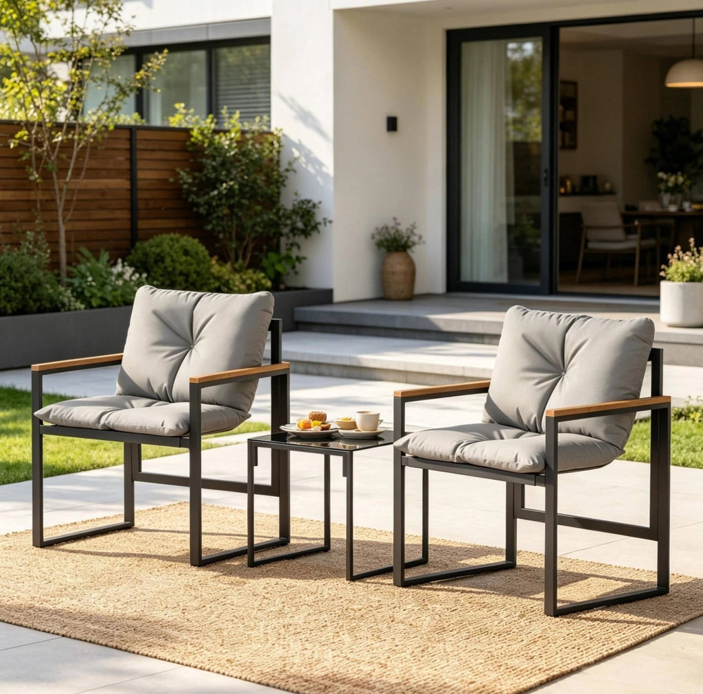 Salotto da giardino 3 pezzi 64x62x68 cm metallo nero e grigio per balcone e terrazza