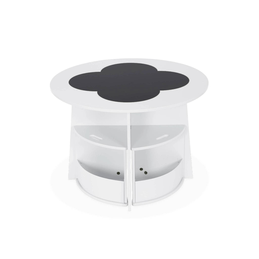 Tavolo con ardesia e 4 sedie con contenitore per bambini, bianco
