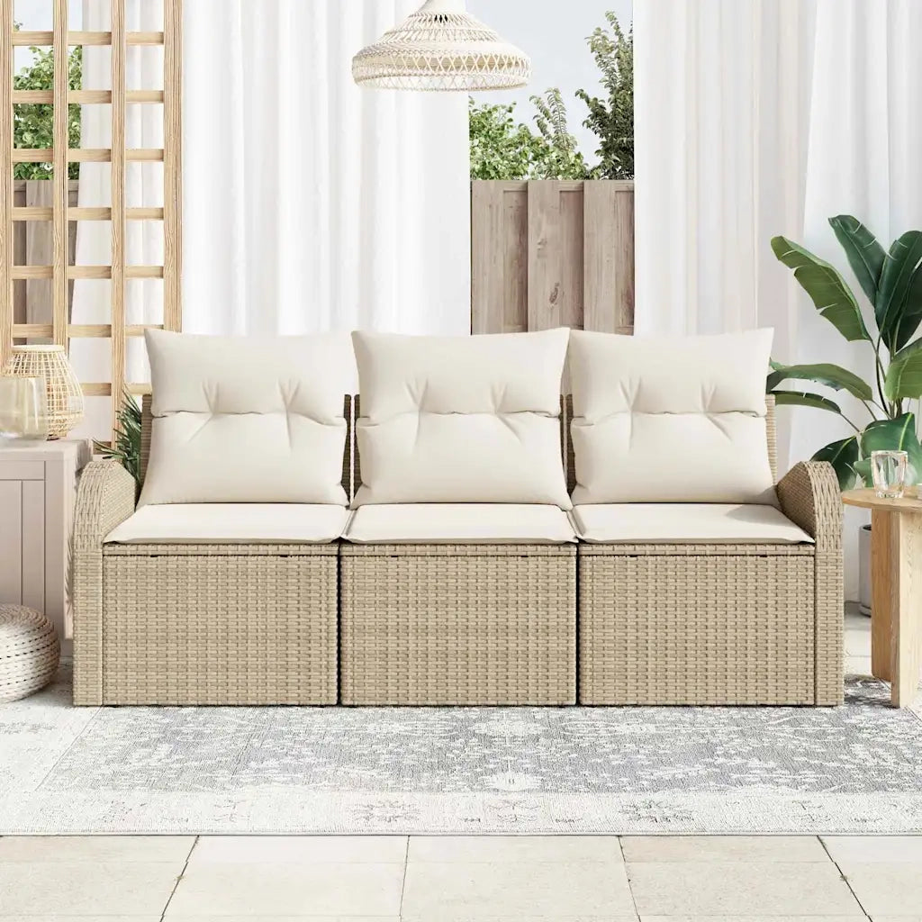 Set Divano da Giardino 3 pz | Set Salotto da Giardino Beige e bianco Poly Rattan