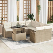 Set Divano da Giardino con cuscino 9 pcs Beige Poly Rattan