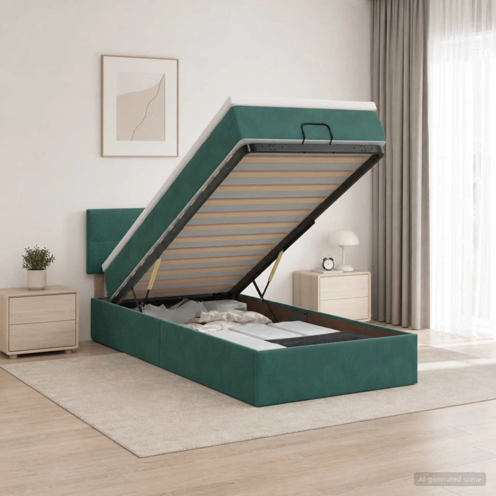 Letto Ottomano con Materasso e LED Verde Scuro 90 x 190 cm 3457110