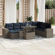 Set Divani da Giardino 9 pz con Cuscini Grigio in Polyrattan 3269361