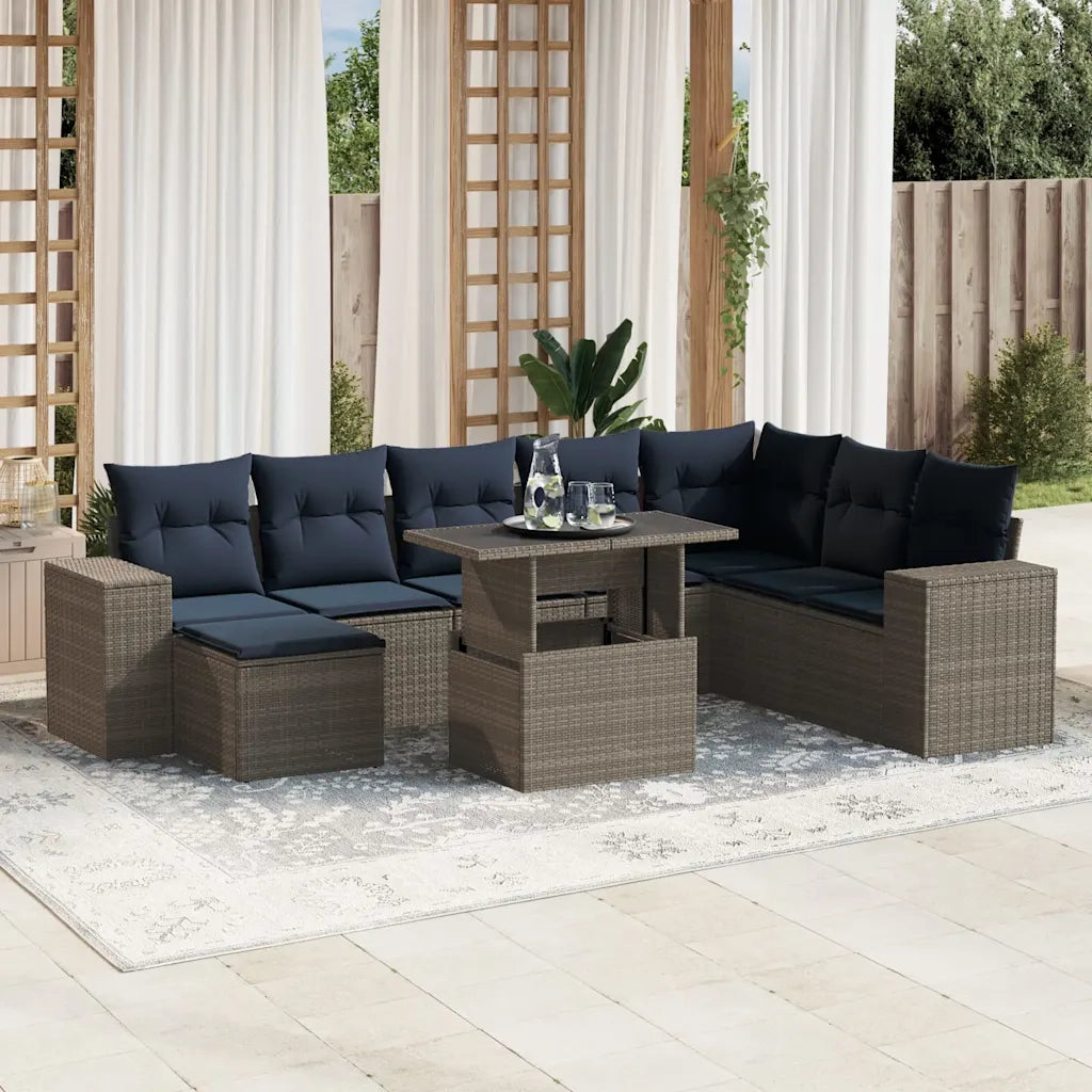 Set Divani da Giardino 9 pz con Cuscini Grigio in Polyrattan 3269361